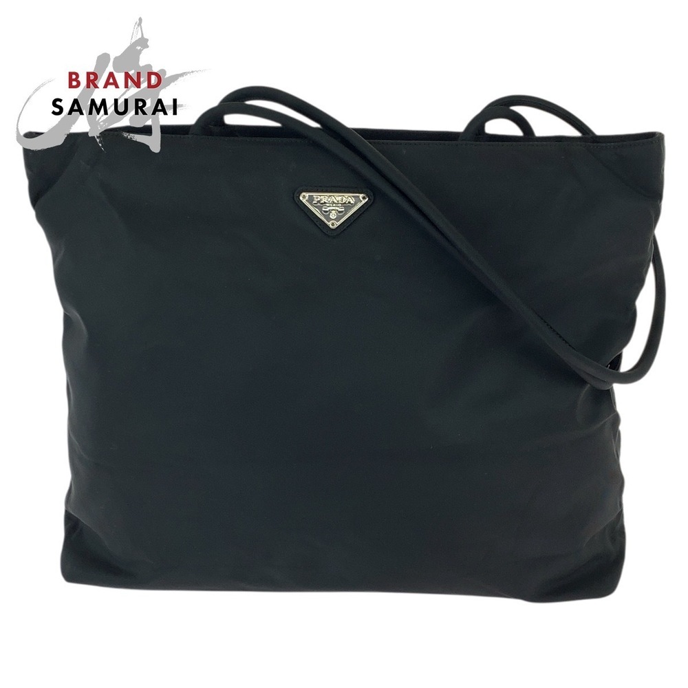 Prada Tessuto triangular plate black shoulder bag tote